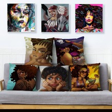 Funda de cojín africano de dibujos animados para chica, funda de almohada de decoración para el hogar, retrato de almohada para sofá, hogar, coche, 45x45cm 2024 - compra barato