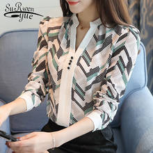 2021 Chiffon Women Blouse Shirt Print Shirt Long Sleeve Plus Size V-neck Office Lady Blouse Women's Clothing Tops Blusas D179 30 2024 - buy cheap