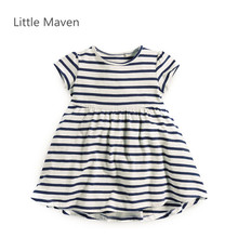 Little Maven Brand Girls New Summer  Blue Striped  O-neck Short Soft Knitted Cotton Causal Beach Dresses 2024 - buy cheap