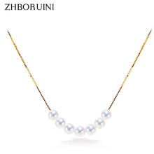 Жемчужное ожерелье ZHBORUINI, ювелирные изделия из натурального жемчуга, круглые подвески из пресноводного жемчуга, серебро 925 пробы, для женщин 2024 - купить недорого