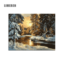 Landscape Snow Scene River Oil Painting By Numbers On Canvas Coloring By Number For Adults Living Room Wall Art Home Decor 2024 - buy cheap