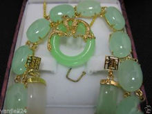 Beautiful Green Natural Jade Bracelet pendant Necklace earring Set 2024 - buy cheap