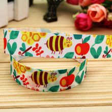 7/8'' Free shipping bee printed grosgrain ribbon hair bow headwear party decoration wholesale OEM 22mm H5300 2024 - buy cheap