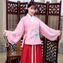 Ancient Folk Fairy Costume Hanfu Suit Autumn Winter Long Sleeves Dance Sets Han Dynasty Festival Outfit Tang Suit Top+Dress 2024 - buy cheap