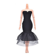 1 шт., модное элегантное черное платье русалки для кукол Барби, летнее вечернее платье без бретелек 2024 - купить недорого