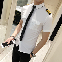 Flight Attendants Clothing Spring Men Short Sleeve Shirt Summer Slim Fit Casual Mens Shirts 6XL-S Camisa Masculina Black/White 2024 - buy cheap