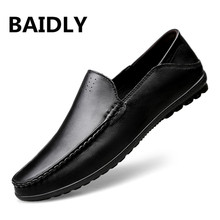 Italian Real Leather Mens Shoes Casual Luxury Brand Summer Men Loafers Genuine Leather Men's Flats Moccasins Slip on Boat Shoes 2024 - buy cheap