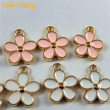 Julie Wang 10PCS Enamel White Pink Small Flowers Gold Tone Charms Necklace Pendant Findings DIY Jewelry Making Accessory 2024 - buy cheap