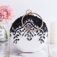 Luxury Women Party Wedding Beading Round Evening bags Vintage Diamond Crystal Flower Black White Day Clutches with Gold Chain 2024 - buy cheap