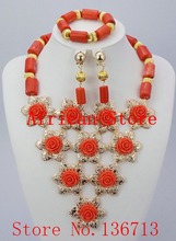 Orange Coral African Beads Jewelry Set Nigerian Beads Jewelry Set for Wedding 2016 Fashion Jewelry Set Free Shipping R652 2024 - buy cheap