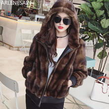 Arlenesain custom New mink fur female hooded fur coat women's overalls short paragraph Haining fur coat 2024 - buy cheap