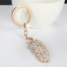 SUKI Gold Color Feather Dangle Keychain Clear Crystal Rhinestone Keychain Ring Holder for Car Bag Pendant Tribe Accessories 2024 - buy cheap
