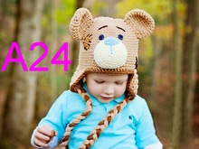 Бесплатная доставка, 100 шт./лот, шляпа для новорожденного цвета хаки с плюшевым мишкой, детская вязаная шапка с животными. Детская вязаная шапочка для фотосъемки 100% хлопок 2024 - купить недорого