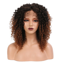 African American Long Kinky Curly Synthetic Wigs Heat Resistant Ombre #2/4 Color Brown Lace Front Wigs With Baby Hair EEWIGS 2024 - buy cheap