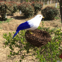 Modelo de pássaro h1022, cerca de 15cm, penas azuis e brancas, artesanato de polietileno, decoração de jardim, presente 2024 - compre barato