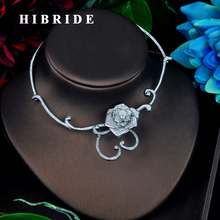 HIBRIDE Beleza Projeto Da Flor Chorker Colar Nupcial AAA Cubic Zirconia Moda Jóias Pingente Acessórios N-675 2024 - compre barato