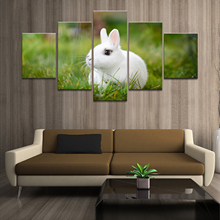 Cartaz de decoração caseira imagens hd impressões de tela 5 peças modular peludo branco coelho animal sala de estar arte pintura decorativa emoldurada 2024 - compre barato