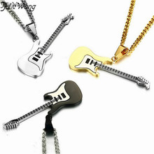 Julie Wang 1PCS Stainless Steel Guitar Necklace Men High Quality Punk Musical Instrument Pendant Link Chain 3 Colors 2024 - buy cheap