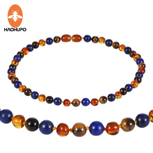 HAOHUPO Amber Teething Necklace Knotted Mix Natural Gemstone Tiger Eye Stone and Lapis Lazuli Baltic Amber Jewelry for Baby Men 2024 - buy cheap