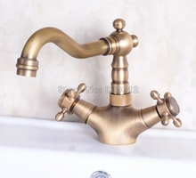 Antique Brass Deck Mounted Vessel Sink Faucet Dual Cross Handles Bathroom Basin Sink Mixer Taps Swivel Spout Wnf245 2024 - buy cheap