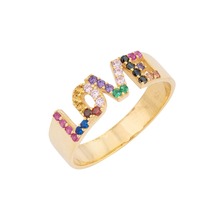 2019 latest new design girlfriend gift Alphabet love letter paved rainbow cubic zirconia gold color band ring 2024 - buy cheap