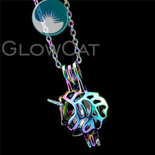 R-C453 Rainbow Colors Unicorn Beads Cage Pendant Perfume Diffuser Aromatherapy Pearl Cage Locket Necklace 2024 - buy cheap