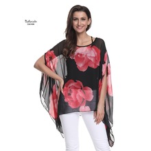 Baharcelin-Blusa con manga de murciélago para verano, blusa informal de talla grande 5XL 6XL, Top de gasa con estampado Floral 2024 - compra barato