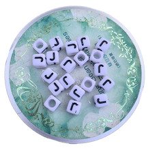 Mini order 100pcs Single Letter J Acylic Spacer Beads 6*6MM Cube Square Plastic Alphabet Jewelry Bracelet Keyring Big Hole Beads 2024 - buy cheap