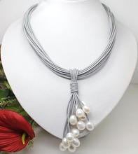01 - 12 mm rel blanc perle d'eau douce pendentif collier en cuir cordon Magnet fermoir bijoux de mode 2024 - buy cheap