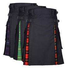 Новинка 2019, мужские повседневные брюки с регулируемой талией, однотонные клетчатые панковские хип-хоп авангардные мужские модные шотландские брюки Kilt 2024 - купить недорого