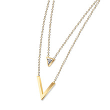 Martick-Colgante triangular de estilo clásico para mujer, collar con forma de V, cadena de eslabones de doble capa, con cristal, P359 2024 - compra barato