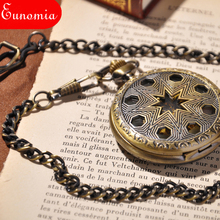 Estrelas de Bronze Rodada Caixa de Relógio de Vento Mão Mecânica Pocket Watch Cool Men Relógios de Bolso Analógico Moda Relógio Do Vintage 2024 - compre barato