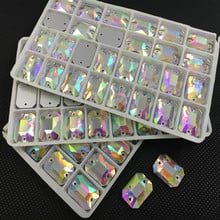 New Shiny Crystal AB Sew On Stones 10x14mm,13x18mm,9x18mm,18x25mm Glass Crystal Rectangle Octagon Flatback Sew On Rhinestones 2024 - buy cheap