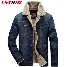 Зимняя джинсовая куртка LONMMY M-4XL 2018, мужское пальто, джинсовая мужская куртка, плотная бархатная подкладка, воротник с лацканами, повседневные облегающие мужские ковбойские пальто 2024 - купить недорого