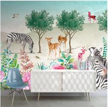 Personalizado foto papel de parede murais 3d para paredes 3 d idílico fresco zebra alce floresta sala estar fundo da pintura 2024 - compre barato