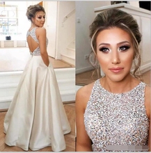 Jewel Top Beaded Prom Dresses Long Puffy Sequin Crystal Floor Length Prom dress Couture Keyhole Back Evening Wear gown Real 2024 - buy cheap