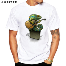 2019 AMEITTE Funny Chameleon Plays the Blues T-Shirt Men's Hipster Cool White Printed T Shirt Summer Novelty Streetwear Tops Tee 2024 - buy cheap