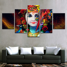 Hd impresso fotos para sala de estar lona modular quadro arte da parede 5 peças índia deus radha krishna pintura decoração casa cartazes 2024 - compre barato