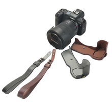 Bolsa para câmera de couro genuíno, bolsa para cobrir metade do corpo e finalizar a câmera canon eos r 2024 - compre barato