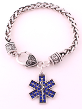 antique sliver plated studded with sparkling crystal  EMT Emergency Medical Technician blue charm bracelet 2024 - buy cheap