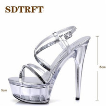 SDTRFT Plus:34-43 44 45 46 SUMMER Stilettos zapatos mujer Sliver Cross-strap sandals 15cm thin heels platform shoes woman pumps 2024 - buy cheap