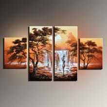 4 Panel Canvas Pictures Handpainted Abstract Landscape Oil Painting Handmade Nude African Woman Paintings Home Decor Wall Art 2024 - buy cheap
