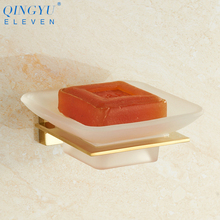 QINGYU ELEVEN New Gold Stainless Steel Soap Dishes Frosted Glass soap basket Wall mounted Bathroom Soap Dish 2024 - buy cheap
