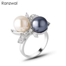 Ranzwal Women Simulated Pearls Rings Micro Paved Rhinestone Bowknot Ring Female Jewelry US SIZE 6~9 2024 - buy cheap