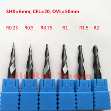 Jerray 1pc R0.25/R0.5/R0.75/R1/R1.5/R2 6mm Shank 50mm  HRC55 solid carbide  Tapere Ball Nose End Mill CNC milling cutters knife 2024 - buy cheap