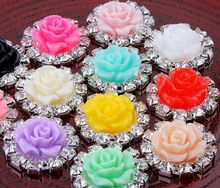 30PCS/lot High Quality 20mm Resin Rose Rhinestone Button Flatback Mix Colors Crystal Embellishment DIY 2024 - buy cheap