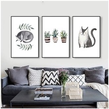 Pôsteres de plantas de raposa, estilo nórdico, moderno, desenho de animal, fofo, decoração para casa, pintura em tela, impressão, imagem de parede para sala de estar 2024 - compre barato