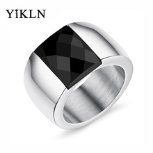 YiKLN Luxury Black Square Cubic Zirconia Rings Classic Gold Color Stainless Steel 14mm Width Finger Ring Jewelry Anneau YR19082 2024 - buy cheap