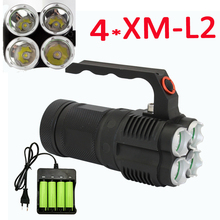 Tactical  XM-L2 Flashlight 4x L2 LED 4500LM 4 Modes Light Torch  Lamp for Outdoor fishing hunting+4x 18650 Battery +charger 2024 - buy cheap