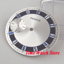 PARNIS 38.3mm relógio de prata dial marcas azuis fit mão liquidação movimento eta 6497 ST3600 D100 2024 - compre barato